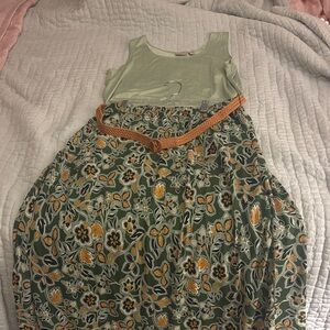 Chicos size 2 tank and Floral Green and Yellow long dress with Belt